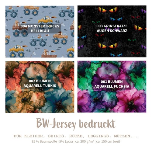 Baumwolljersey bedruckt bw - baumwolljersey,